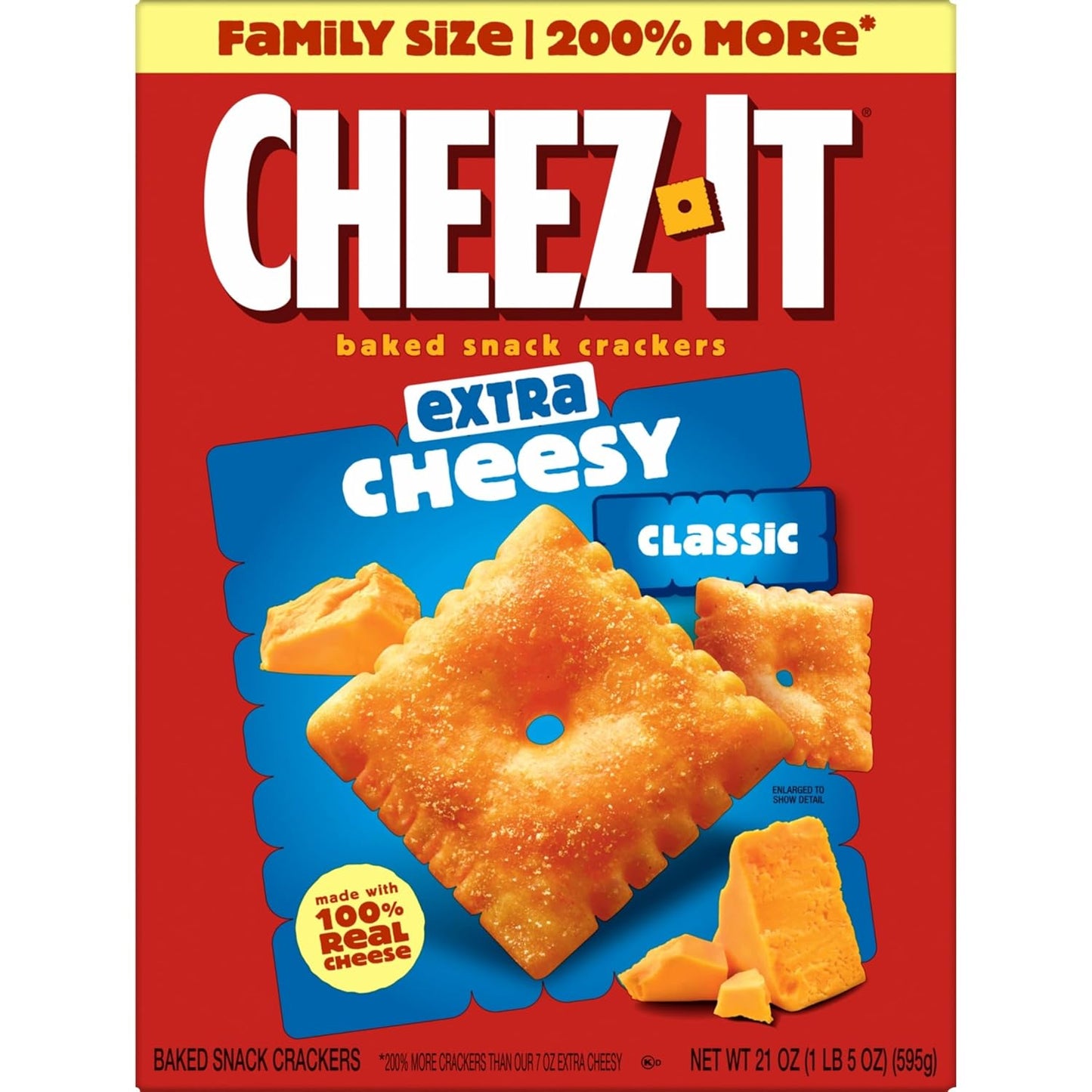 Cheez-It Cheese Crackers, Baked Snack Crackers, Lunch Snacks, Family Size, Extra Cheesy, 21oz Box (1 Box)