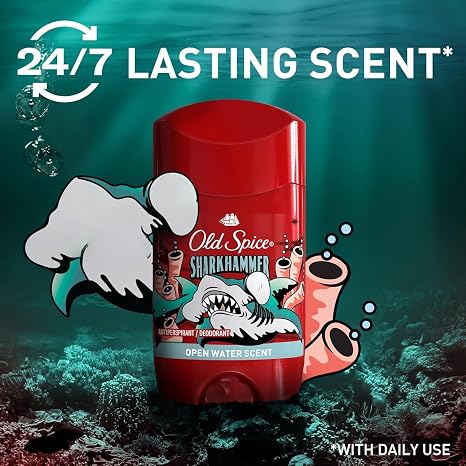 Old Spice Antiperspirant Deodorant for Men, 24/7 Sweat & Odor Protection, Aluminum-Based, Long Lasting Fresh Scent (Open Water/Sharkhammer), 73 g (1 Pack)