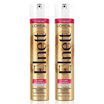 L'Oreal Paris Elnett Classic Hairspray, Suitable for Color Treated Hair, up to 72HR Extra Strong Hold Formula with Humidity Resistant Frizz Control, Hairspray with Soft Brushable Finish, 11 oz, 2 Pack
