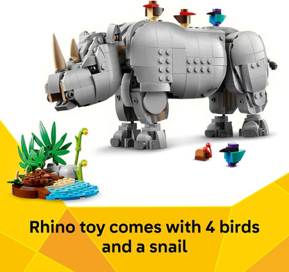 LEGO Creator 3 in 1 Wild Animals: Majestic Rhino with Birds Building Toys for Kids - Safari Pretend Play Toys for Girls & Boys, Ages 9+ - Gift for Birthdays - 31171