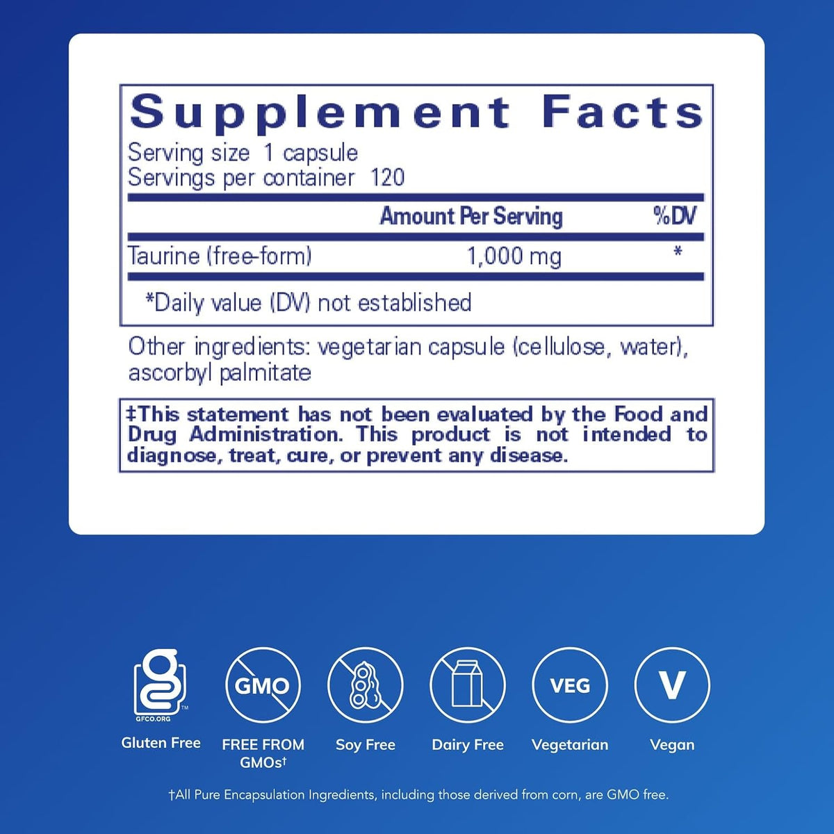 Pure Encapsulations Taurine 1,000 mg, 120 Capsules
