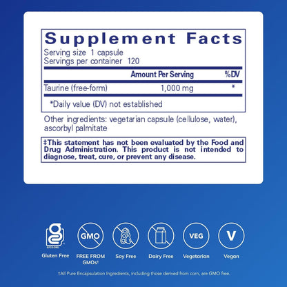 Pure Encapsulations Taurine 1,000 mg, 120 Capsules