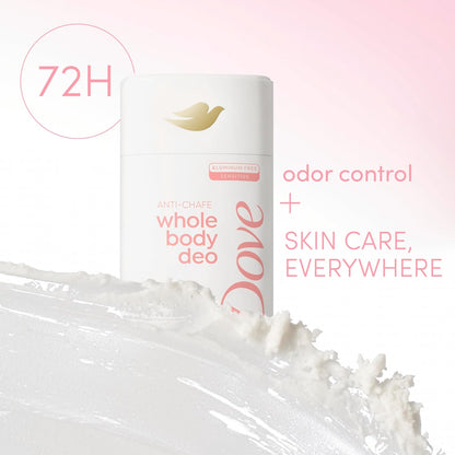 Dove Whole Body Deo Aluminum Free Anti-Chafe Deodorant Stick Raspberry & Rose for 72h Odor Control 2.6 Oz, (Pack of 2)