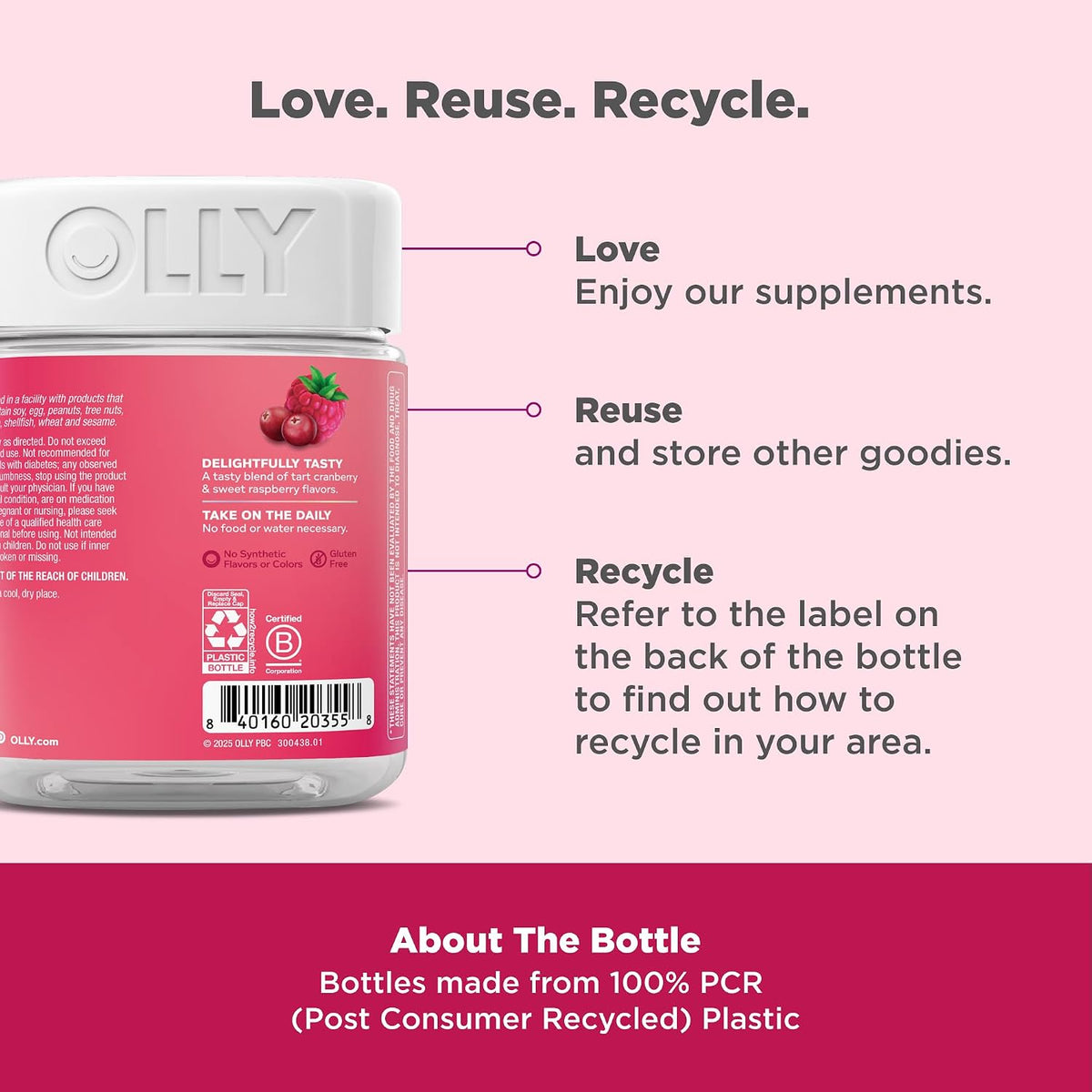 OLLY Period Hero Gummies, PMS Support Supplement,* Cran-Raspberry- 60 Count