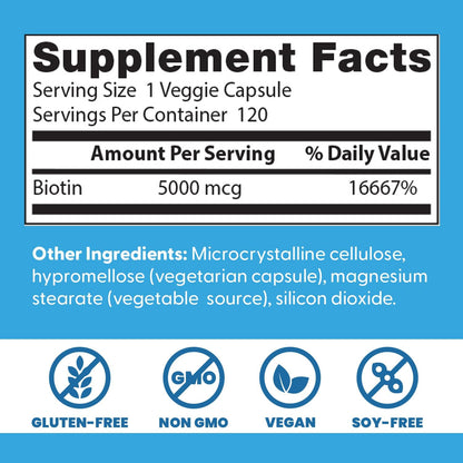 Doctor's Best Biotin Vitamin Supplement 5000 mcg, Vegan, 120 Veg Caps