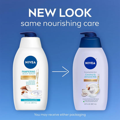 NIVEA Pampering Coconut and Almond Milk Body Wash, 20 Fl Oz (Pack of 12)