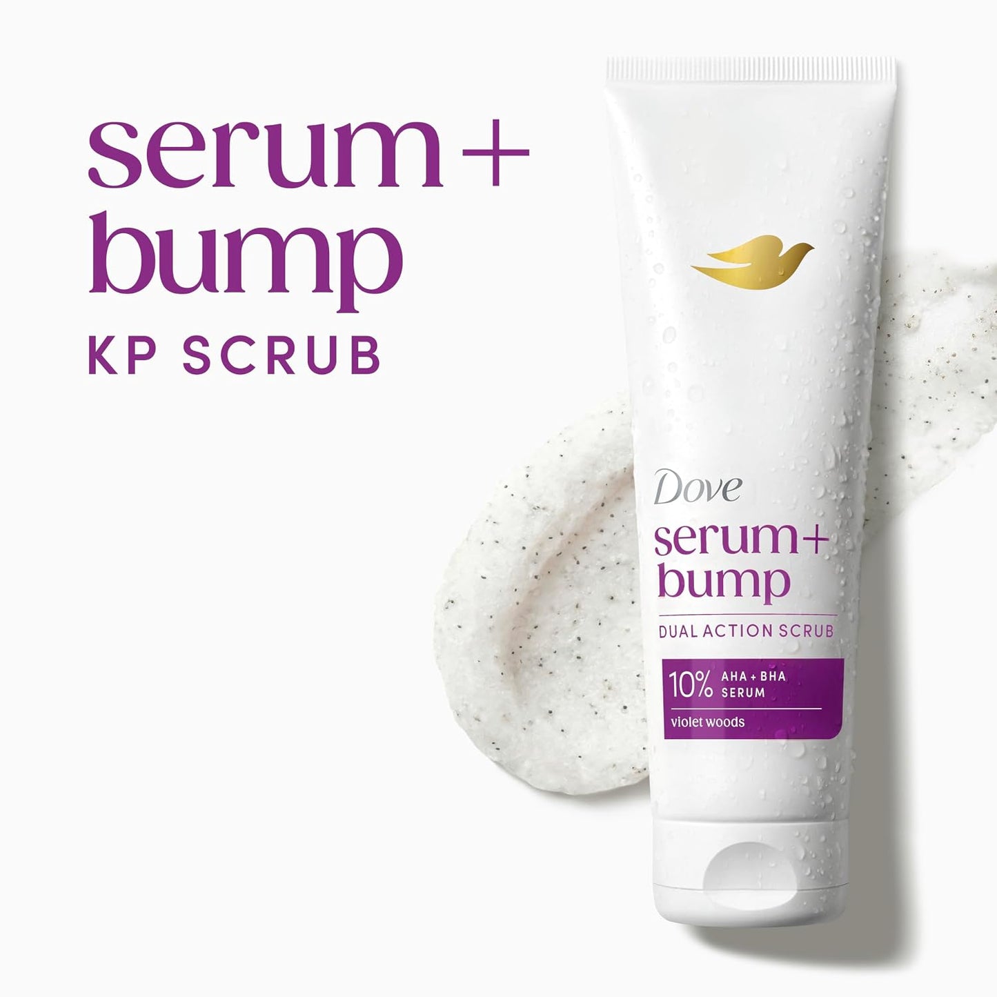 Dove KP Bump Eraser Body Scrub with Violet Woods Scent 10% AHA & BHA Serum For Rough Bumpy Skin & Ingrowns 8.5 OZ