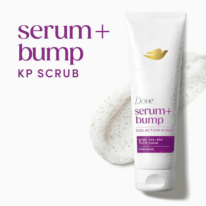 Dove KP Bump Eraser Body Scrub with Violet Woods Scent 10% AHA & BHA Serum For Rough Bumpy Skin & Ingrowns 8.5 OZ