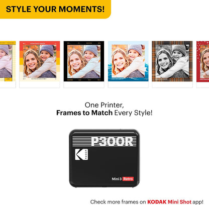 KODAK Mini 3 Retro 3x3 Portable Photo Printer, 4PASS, 38 Sheets, White