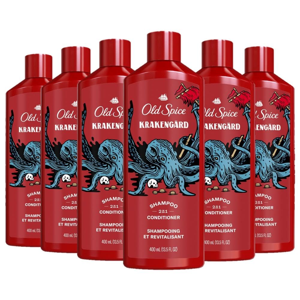 Old Spice Mens 2-in-1 Shampoo and Conditioner Set, Krakengard, For All Hair Types, Healthier, Fuller, More Moisturized Looking Hair, 13.5 fl oz Each (Pack of 6)