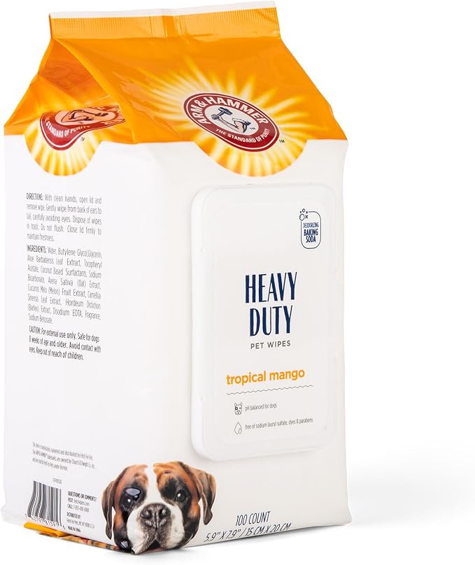 Arm & Hammer Heavy Duty Multipurpose Dog Wipes, Mango, 100 Count, 3-Pack
