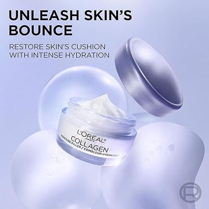 L'Oreal Paris Collagen Moisture Filler Face Cream, Anti-Aging Face Moisturizer, Non-Greasy Fragrance Free Skin Care Formula For Up to 48HR Hydration, 3.4 Oz, (Pack of 2)