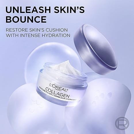 L'Oreal Paris Collagen Moisture Filler Face Cream, Anti-Aging Face Moisturizer, Non-Greasy Fragrance Free Skin Care Formula For Up to 48HR Hydration, 3.4 Oz