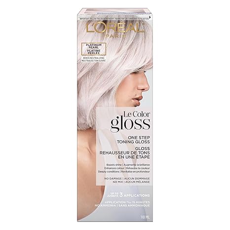 L’Oreal Paris Le Color Gloss One Step In-Shower Toning Hair Gloss for Bleached Hair, Neutralizes Brass, Conditions & Boosts Shine, Platinum Pearl, 4 Ounce