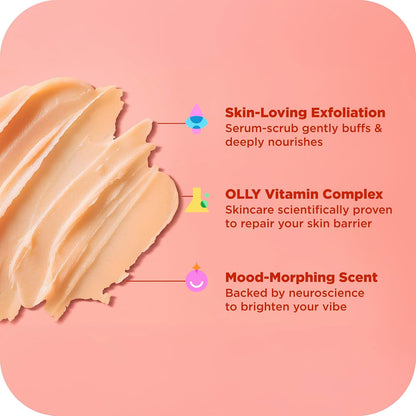 OLLY Bright Body Scrub with Ginseng, Caffeine & Vitamin C– Nourishing Cleanser for Skin Exfoliation, SkinBarrier Repair, Citrus Currant Scent, 6 Fl Oz (Pack of 6)