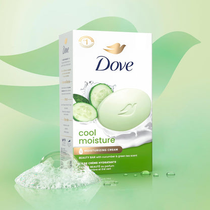Dove Cool Moisture Beauty Bar Soap 8 Count, Refreshing Cleanser, 3.75 oz I Moisturizing beauty bar with cucumber and green tea scent for refreshed, soft skin
