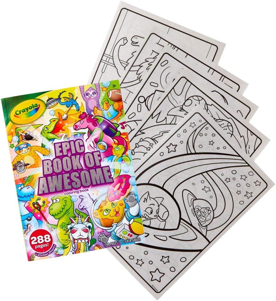 Crayola Epic Book of Awesome Coloring Book (288pgs), Animal Coloring Pages, Glitter Stickers, Travel Activity, Gift for Kids, Ages 3+