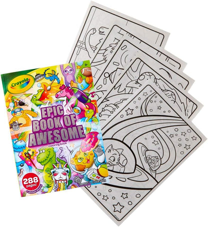 Crayola Epic Book of Awesome Coloring Book (288pgs), Animal Coloring Pages, Glitter Stickers, Travel Activity, Gift for Kids, Ages 3+