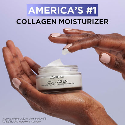 L'Oreal Paris Collagen Moisture Filler Face Cream, Anti-Aging Face Moisturizer, Non-Greasy Skin Care Formula For Up to 48HR Hydration, 3.4 Oz