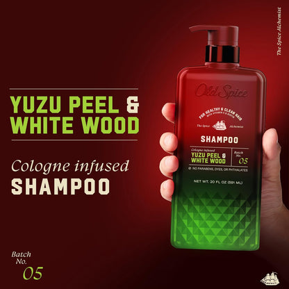 Old Spice Mens Shampoo, The Spice Alchemist Collection, Cologne-Infused Yuzu Peel & White Wood Scent, Free of Parabens & Phthalates, 20 fl oz