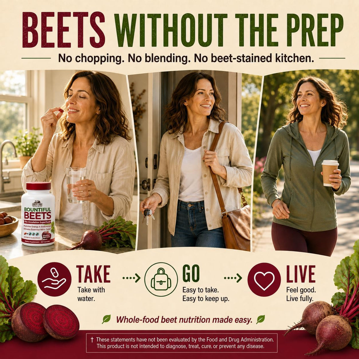 Country Farms Bountiful Beets Root Capsules, Wholefood Beet Extract Superfood, Natural Nitric Oxide Booster, Supports Natural Energy, Circulation and Immune Support, 180 Count, 2 Pack