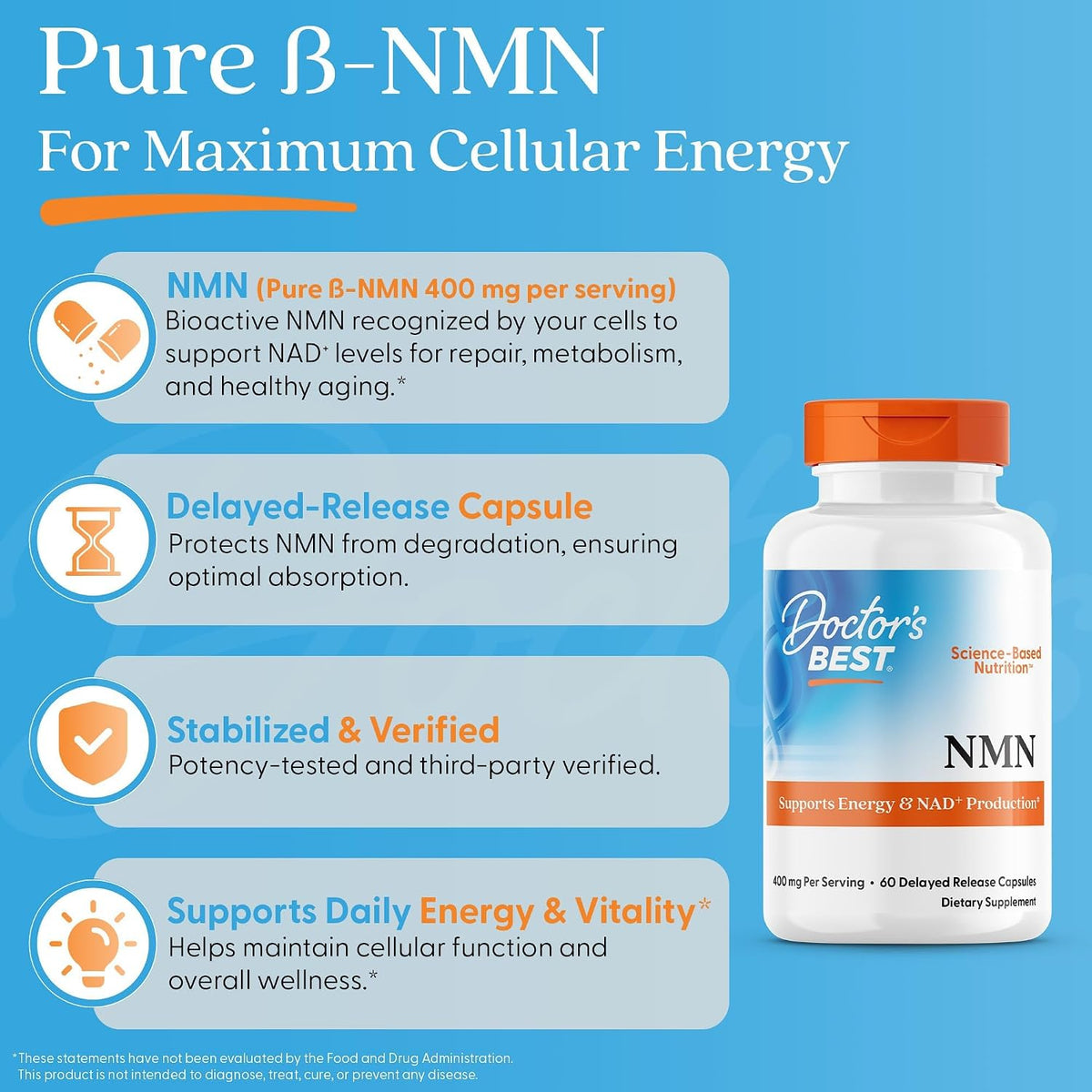 Doctor's Best NMN Supplement, for Women & Men, Vegan, Non GMO, 60 Veg Caps