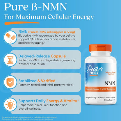 Doctor's Best NMN Supplement, for Women & Men, Vegan, Non GMO, 60 Veg Caps