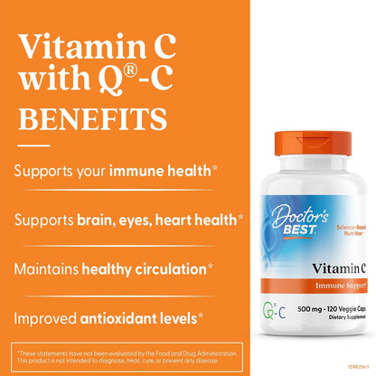 Doctor's Best Vitamin C 500mg Supplement, for Men & Women, 120 Veg Caps