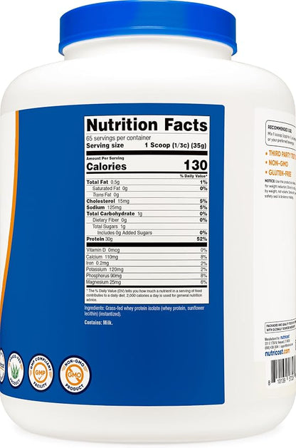 Nutricost Grass-Fed Whey Protein Isolate (Unflavored) 5LBS