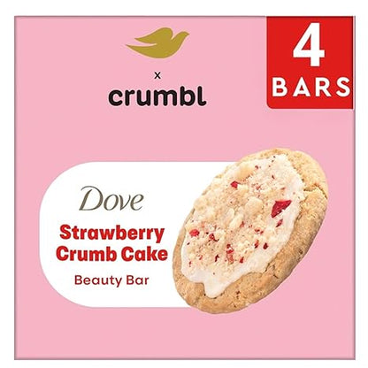 Dove x Crumbl Strawberry Crumb Cake Beauty Bar, Limited Edition, Strawberry Scent, 4 Bars