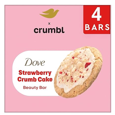 Dove x Crumbl Strawberry Crumb Cake Beauty Bar, Limited Edition, Strawberry Scent, 4 Bars