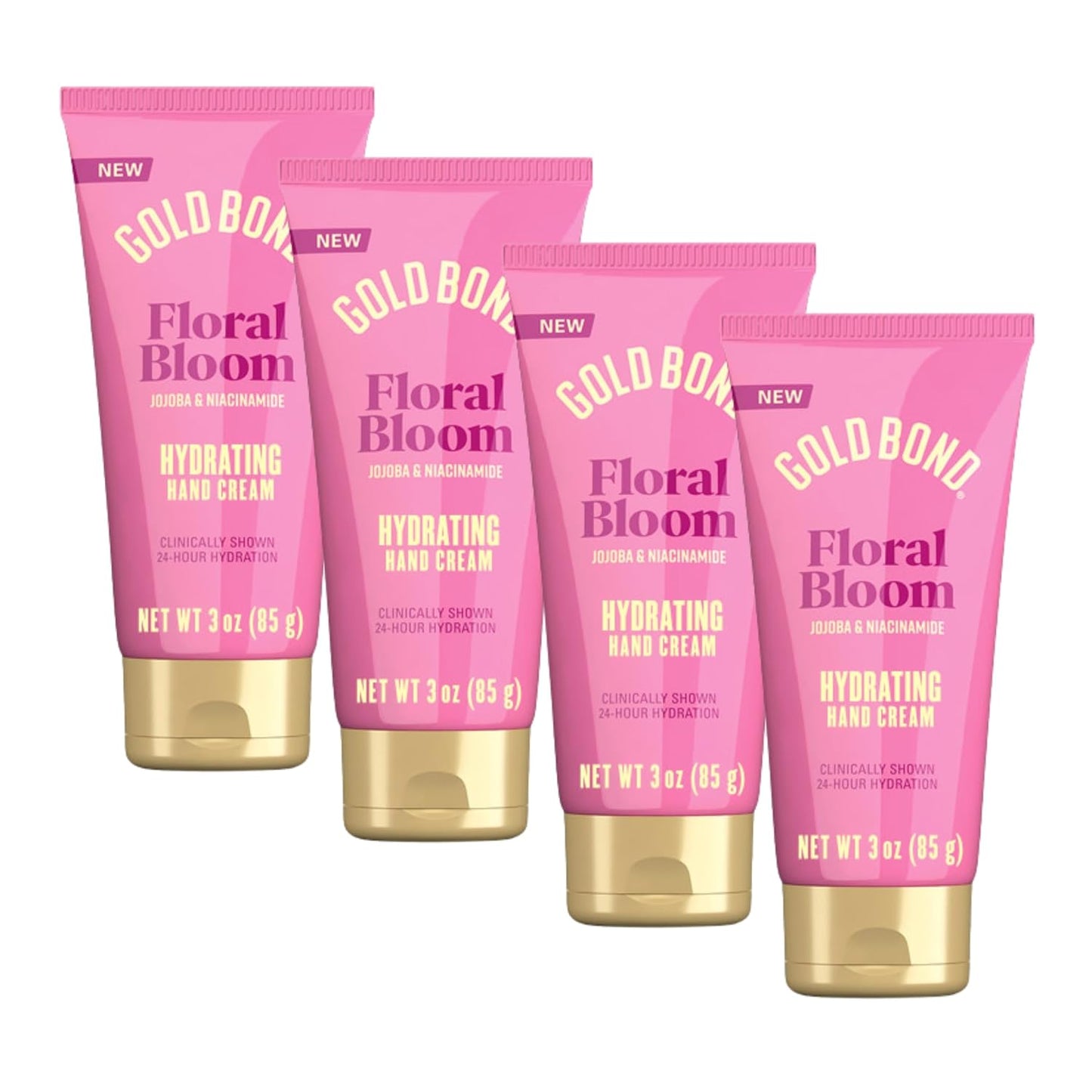 Gold Bond Floral Bloom Hydrating Hand Cream Set, Lightweight Everyday Hand Cream with Jojoba to Hydrate Skin & Niacinamide to Help Restore Skins Moisture Barrier, Fresh Floral Bloom Scent, 3 oz, 4 pk