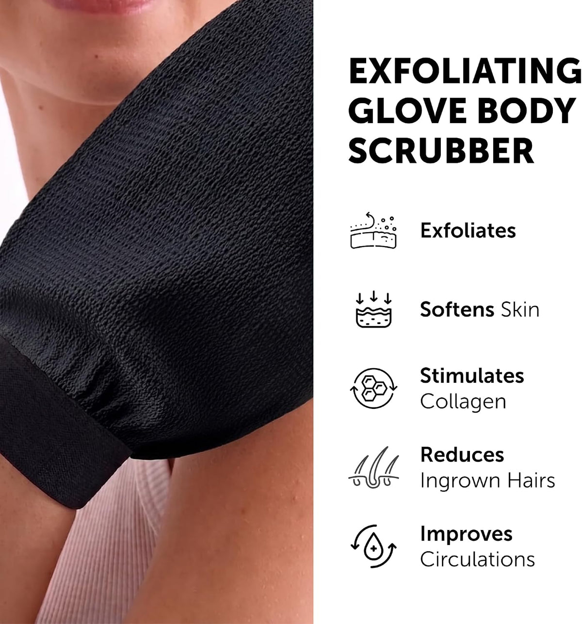 VALITIC Exfoliating Glove Body Scrubber Mitt for Shower, Pair Black
