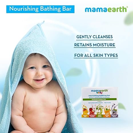 MAMAEARTH Fruit Infused Bathing Bar, 5 x 75g | Formulated with apple, orange, blueberry, strawberry, and mango extracts.