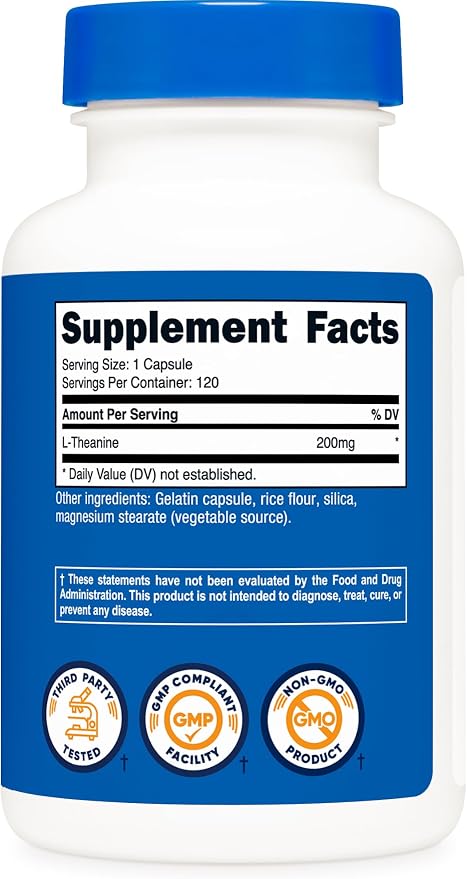 Nutricost L-Theanine 200mg, 120 Capsules, Double Strength, Gluten Free