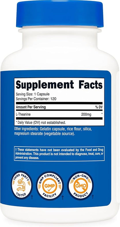 Nutricost L-Theanine 200mg, 120 Capsules, Double Strength, Gluten Free