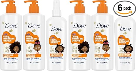 Dove Kids Shampoo & Conditioner Set with Shea Butter & Coconut Oil + 2-in-1 Detangler Spray, “Hair Love” Wavy, Coily, Curly Hair Products for Kids (Pack of 2)