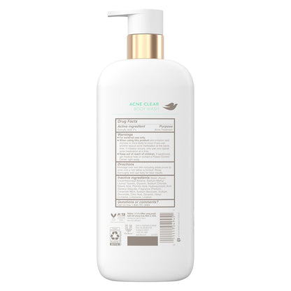 Dove Body Wash Acne Clear Clears & helps prevent acne 1% clearing salicylic acid-acne treatment 18.5 Fl oz (Pack of 4)