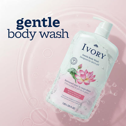 Ivory Body Wash, Designed for the Whole Family, Gentle Formula, Free of Dyes Heavy Perfumes Parabens Phthalates & Silicones, Designed for Skin's pH, Water Lily Scent, 35 oz