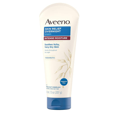 Aveeno Skin Relief Overnight Intense Moisture Cream with Triple Oat Complex & Natural Shea Butter, Therapeutic Dimethicone Skin Protectant for Dry Itchy Skin Relief, Fragrance- & Steroid-Free, 7.3 oz