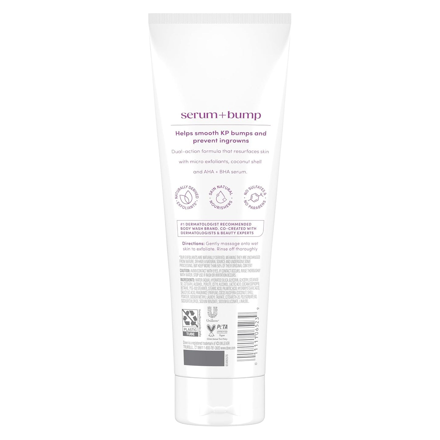Dove KP Bump Eraser Body Scrub with Violet Woods Scent 10% AHA & BHA Serum For Rough Bumpy Skin & Ingrowns 8.5 OZ