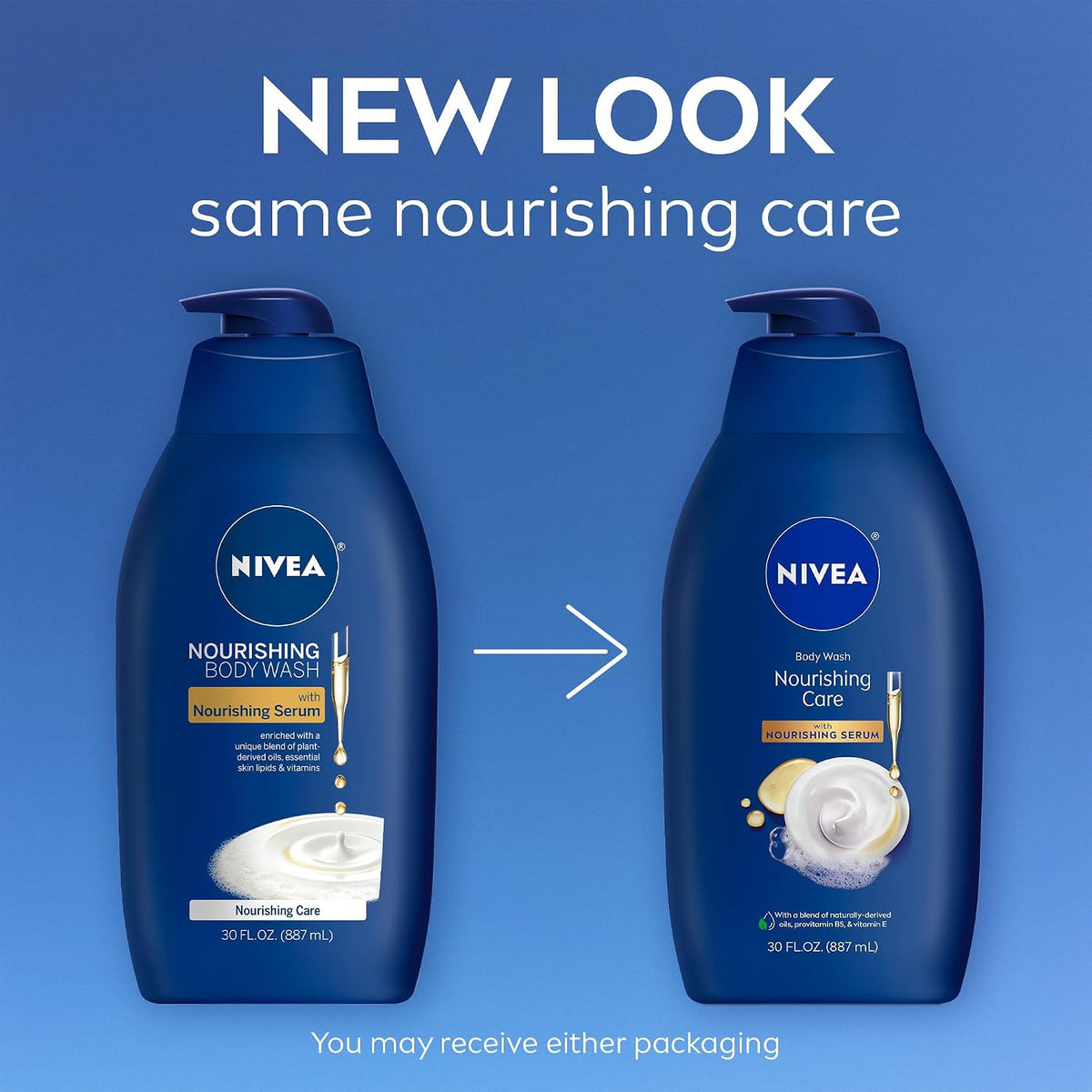 NIVEA Nourishing Care Body Wash with Nourishing Serum, 30 Fl Oz (Pack of 6)