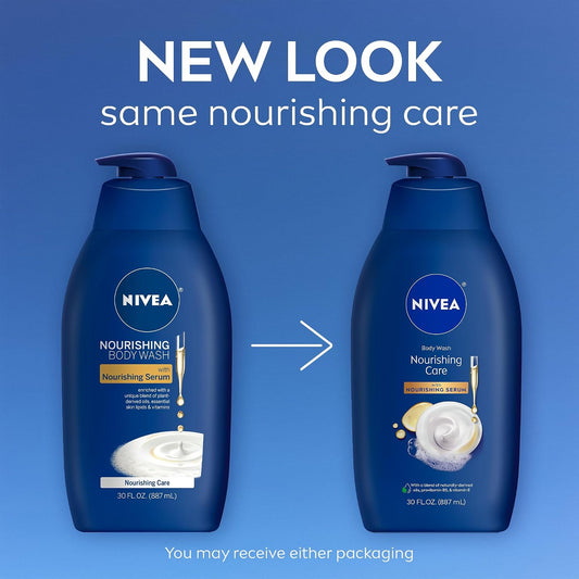 NIVEA Nourishing Care Body Wash with Nourishing Serum, 30 Fl Oz (Pack of 6)