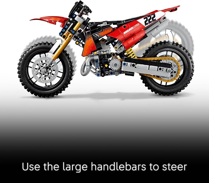 LEGO Technic Ducati Desmo450 MX Factory Motorcycle 42238 | Building Toys for Boys & Girls, Ages 10+, Dirt Bike Toy for Display W/ Stand, Bedroom or Desk Decor, 457 pieces, Gift Idea
