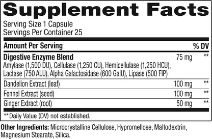 OLLY Beat The Bloat Capsules, Digestive Support Enzymes, Supplement for Women - 25 Count