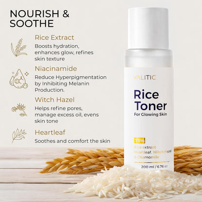 VALITIC Rice Toner, 75 Rice Extract Milky Toner for Face, 6.76 fl.oz