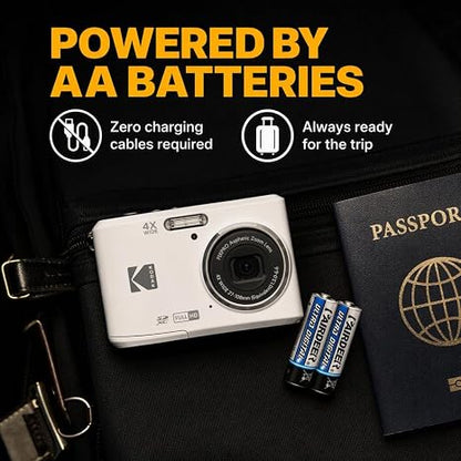 Kodak PIXPRO FZ45 Digital Camera White, 16MP Point & Shoot with 4X Optical Zoom, 27mm Wide Angle, 2.7 Inch LCD, 1080p Video Bundle with Tudak Compatible Camera Case 32GB SD Card, & Microfiber Cloth