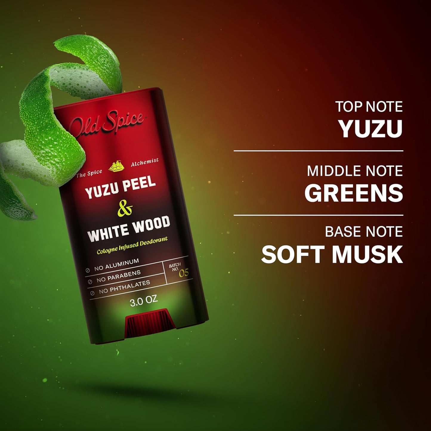 Old Spice Aluminum Free Deodorant for Men, The Spice Alchemist Collection, 24/7 Cologne Infused Scent, No Trade Off Formula, Free of Parabens & Phthalates, Yuzu Peel + White Wood Scent, 3.0 oz