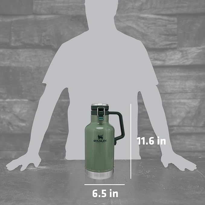 Stanley Classic Easy-Pour Growler 64 oz | Keeps Beer Cold or Coffee Hot | Leakproof Steel Lined Lid and Easy to Carry Handle | Insulated Stainless Steel | BPA-Free | Green
