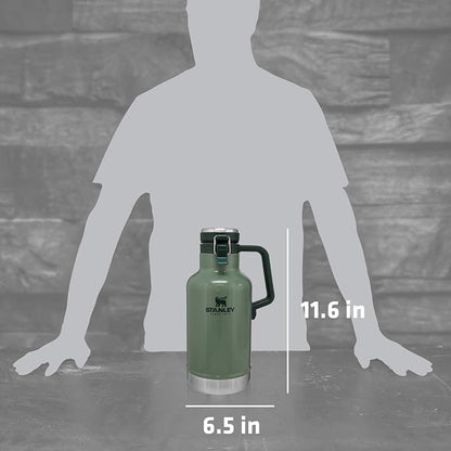 Stanley Classic Easy-Pour Growler 64 oz | Keeps Beer Cold or Coffee Hot | Leakproof Steel Lined Lid and Easy to Carry Handle | Insulated Stainless Steel | BPA-Free | Green